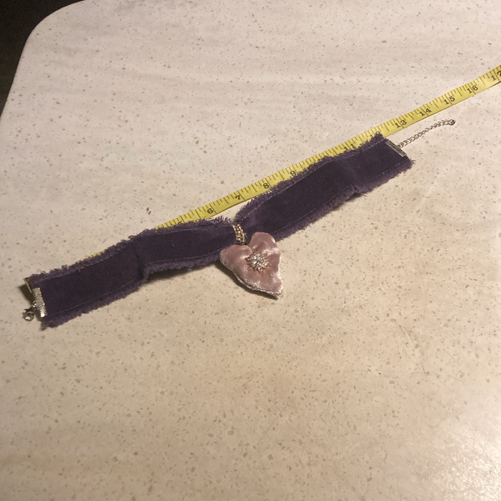 Hand Crafted Purple Velvet Choker with Gold Heart Pendant - Picture 5 of 5